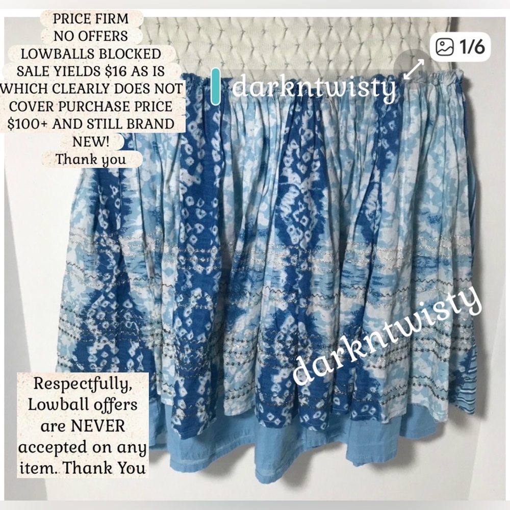 BNWT XS Free People Blue/white/silver Mini Skirt 2 PRICE FIRM NO DISCOUNTS - Picture 12 of 12